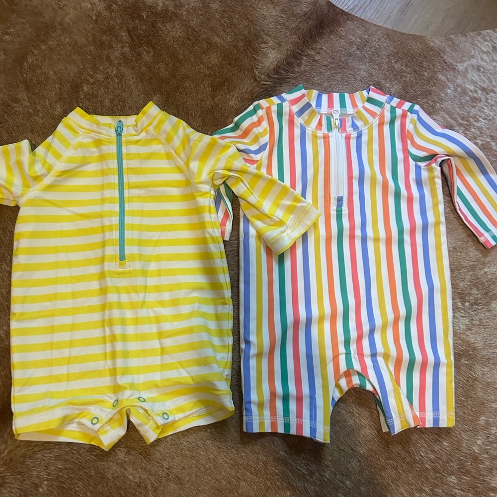 3-6 Month Swimsuits Lot Of 2 Rash guard Primary GAP Stripes Bright Long Sleeve